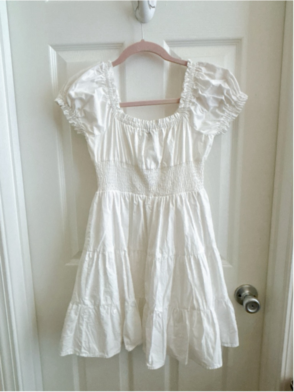 Princess Polly White Babydoll Mini Dress Smocked Sweetheart Ruffle Puff Sleeve - Picture 4 of 8